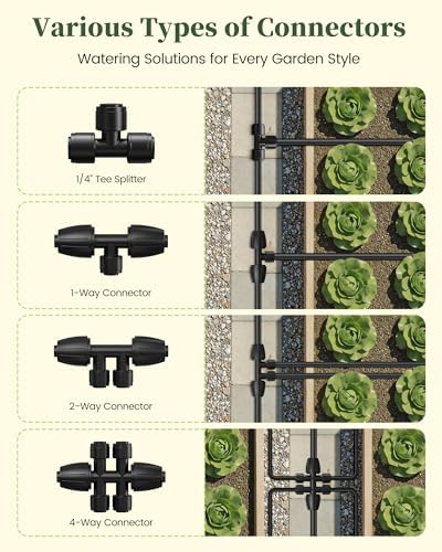 RAINPOINT Drip Irrigation System, Quick-Connect Garden Watering System Kit with Adjustable Emitters for Greenhouse, Garden Grid, Raised Bed, Potted Plant