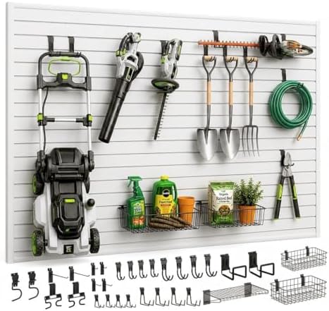 SMARTSTANDARD White Slatwall Panel Set, Wall Organizer for Garden Storage