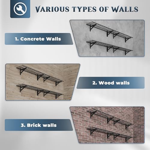 Jusgym 4 Pack Wall Mounted Garage Shelving, 1x4ft, 1400lbs Integrated Grid