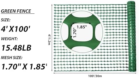 PotatoLife 4'x100' Plastic Mesh Fence for Garden with 100 Zip Ties, Green