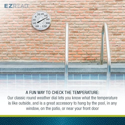 EZREAD Hanging Dial Thermometer 840-1210 Weather Thermometers for Indoor and Outdoor Use, Large 12.5 Inch Diameter, Easy to Read Numbers, Basic White