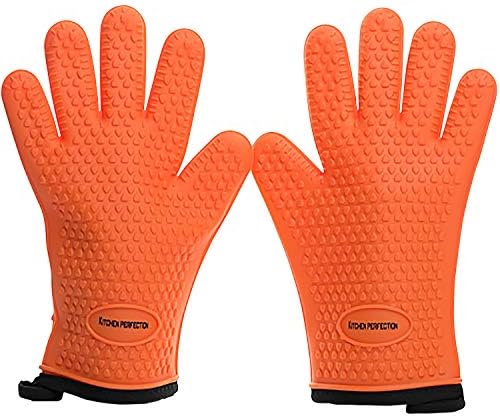 KITCHEN PERFECTION XL Silicone Smoker Oven Gloves-Extreme Heat Resistant BBQ Gloves-Handle Hot Food Right on Your Grill Fryer&Pit|Waterproof Grilling Cooking Baking Mitts|Superior Value Set+3 Bonuses