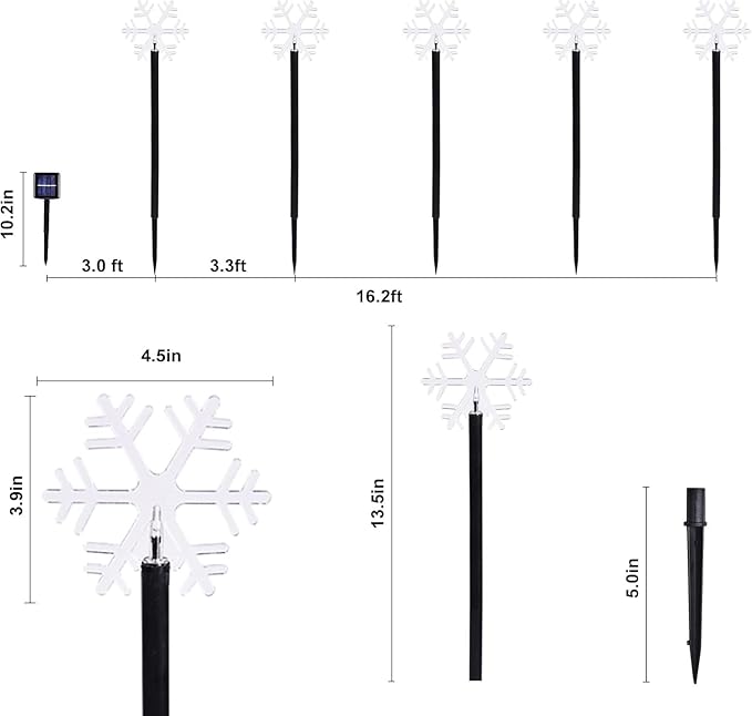 Christmas Solar Pathway Lights, Solar Snowflake Lights with Stake Landscape Outdoor Waterproof Christmas Decorations for Garden Yard Lawn Patio Walkway, 10 Pack
