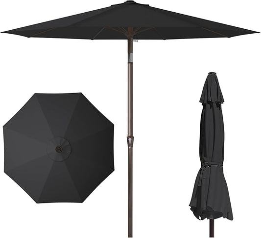 PatioKingdom 11FT Patio Umbrella,Outdoor Umbrella with Push Button Tilt and Crank,Market Table Umbrella with 8 Sturdy Fiberglass Ribs UV Protection(Black, 11FT)