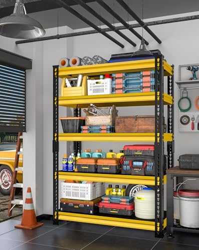Garage Shelving Heavy Duty, 2200 Lbs Loads Garage Storage Shelves Heavy Duty, 5-Tier Metal Shelving Units and Storage for Basement, Retiple Tanks,40''Wx18 Dx72 H,Yellow