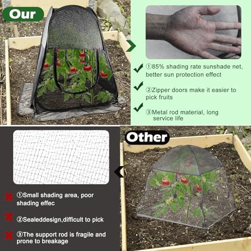 2pack Pop up Plant Shade Tent, Plant Shades for Outdoor Plants Mesh Plant Cover with 8 Stakes Pop up Sunblock Shade with Zipper Door Pest Guard Cover Protect Outdoor Plants from Animals(28x28x32in)