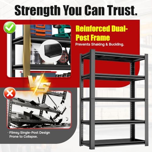 Garage Shelving Unit, Heavy Duty 4-Tier Adjustable Storage Rack, Steel Shelving, 2000 lbs Capacity, Industrial Shelves for Heavy Tools and Equipment (63" H x 36" W x 14" D)