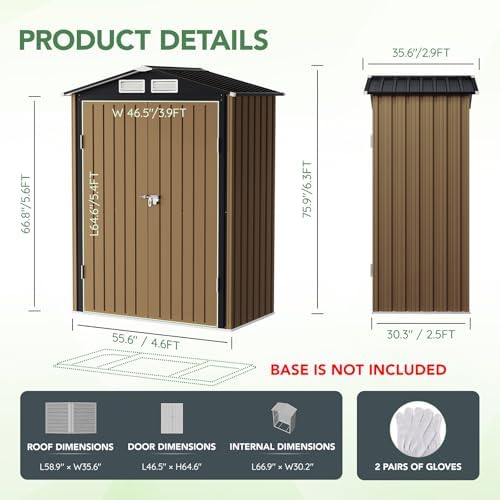 Breezz Outdoor Steel Storage Shed, 5 x 3 ft, Brown