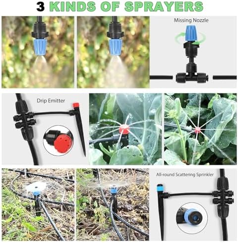 184FT Drip Irrigation System Kit, Automatic Garden Watering Kit with 1/2 Inch Hose & 1/4 Inch Distribution Tubing & Accessories for Yard, Lawn, Greenhouse, Raised Bed, Patio & Outdoor Plants