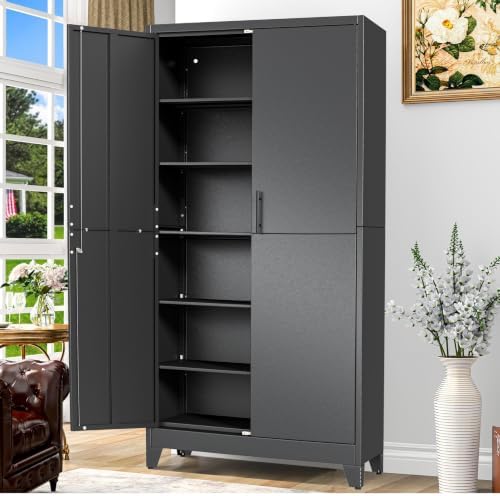 GAIOUS 79" Tall Metal Storage Cabinet with Lock,2 Door Steel Bookcase Black