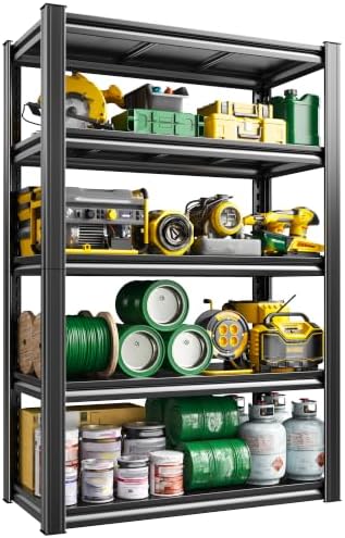 Raybee Storage Shelves Garage Shelving Heavy Duty,5-Tier Adjustable Garage Shelves,Metal Shelving for Garage,Basement, Warehouse,Pantry, 72" H x 31.5" W x 16.5" D，Black