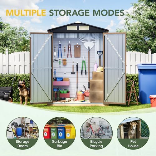 Outdoor Steel Storage Shed with Floor Frame 5 x 3 ft, Brown