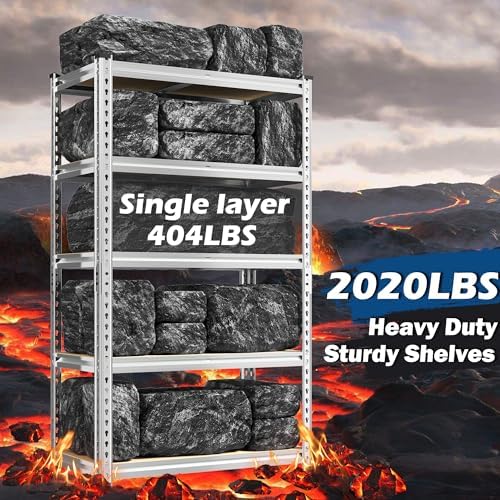 REIBII Storage Shelves 2020LBS Garage Shelving Heavy Duty Metal Shelving Adjustable 5 Tier Pantry Shelves for Garage Pantry Closet Kitchen Basement 28" W x 12" D x 59.8" H, 4 Pack
