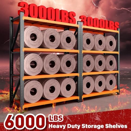 SISESOL Set of 2 48" Wide Heavy Duty Garage Shelving Units,3000LBS 24 Deep Storage Shelves,Orange Metal Garage Shelves,Large Storage Rack,70 High Steel Shelf,Industrial Shelving for Shop,Warehouse