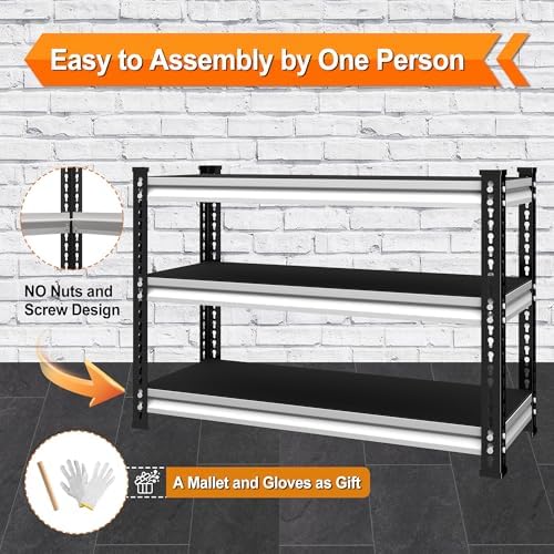 3-Tier Garage Shelving Heavy Duty,40''W x 18''D x 36''H Metal Shelving Unit,1320 lbs Weight Capacity Adjustable Storage Shelves for Retiple Tanks, Aquariums, Pantry,White