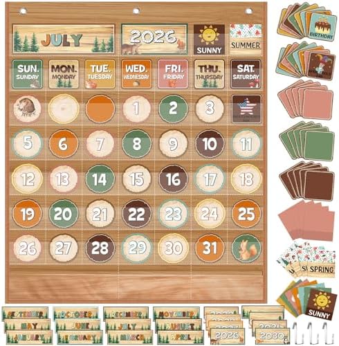 Sinload Classroom Calendar Pocket Chart Wood Color, Woodland