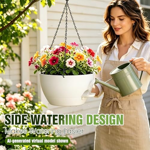 10 Inch Self-Watering Hanging Planters Set of 3 with Saucers
