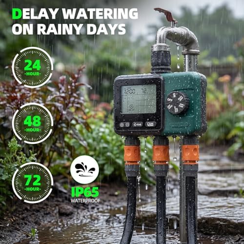 3 Zone Sprinkler Timer,3 Custom Watering Plans Hose Time, IP65 Waterproof, Rain Delay Manual & Automatic Watering with Large LCD for Yard Lawn Outdoor