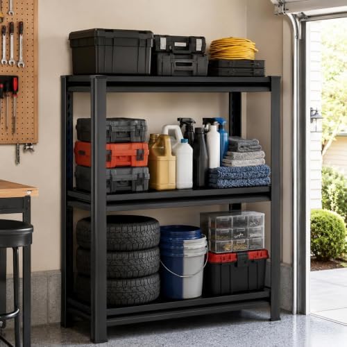 Garage Shelving, 1800 LBS Heavy Duty Metal Storage Shelves, 3-Tier Adjustable Storage Rack for Garage, Basement, Warehouse, 27.6" Wx 13.8" Dx 31.5" H