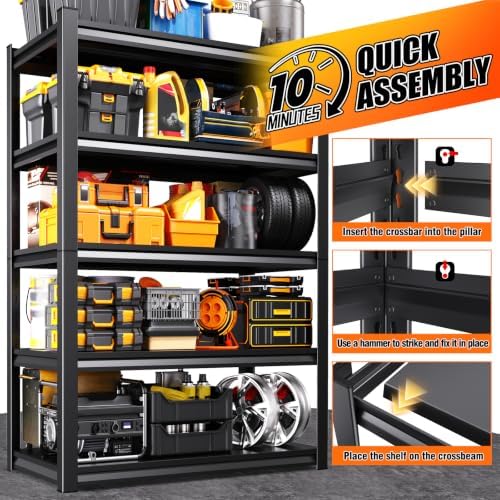 71.2''H Storage Shelves,Garage Shelving,Adjustable Heavy Duty Shelving Unit,5tire Tall Garage Shelves，Metal Standing Shelf Units,Utility Rack for Kitchen Warehouse Industrial Basement 3 Pack