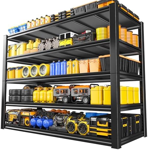 REIBII 48.2" W Garage Shelving, Metal Shelving 3000LBS, Storage Shelves Adjustable Metal Shelf, Industrial 5 Tier Shelves for Basement Pantry Warehouse Supermarket, 72.2" H x 24.2" D x 48.2" W