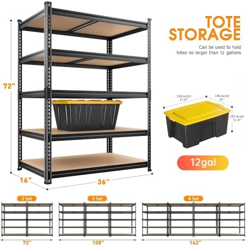 REIBII 2 Pack Garage Shelving, 2400LBS Each,Heavy Duty Storage Shelves