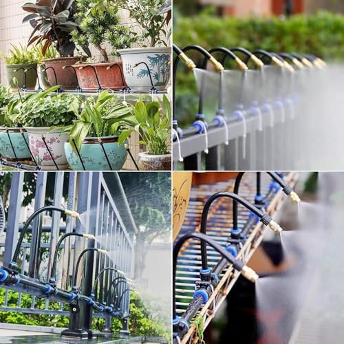 360° Adjustable Drip Irrigation System - 66FT Compatible 1/4" Irrigation System, Garden Watering Atomizing System with 20pcs Nozzles, Greenhouse Accessories for Yard, Lawn, Plants, Garden (66Ft)