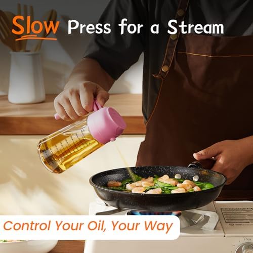 TrendPlain 16oz/470ml Glass Olive Oil Sprayer for Cooking - 2 in 1 Olive Oil Dispenser for Kitchen Gadgets, Air Fryer, Salad, and BBQ - Bubblegum