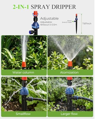 MYMULIKE 75FT Drip Irrigation System, Adjustable Drip Emitters, Upgraded Drip Irrigation Kit Automatic Irrigation Kit Garden Watering System for Flower Bed, Raised Beds, Lawn, Greenhouses