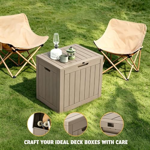 32 Gal Outdoor Storage Box Waterproof Lockable,Deck Box,Medium Gray