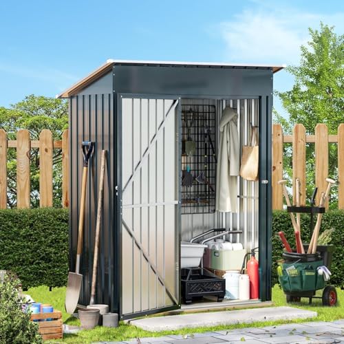 Breezz Vertical Outdoor Steel Storage Shed with Floor Frame, 5 x 3 ft