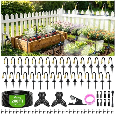 Thiswing 200FT 360° Adjustable Irrigation System with Stake Holders