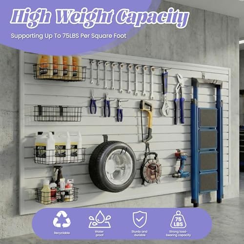 SMARTSTANDARD Heavy Duty PVC Slatwall Panels 4x8 ft, Interlocking Garage Wall Organizer System, Tool Board for Retail Display, Workshop & Home Storage - White