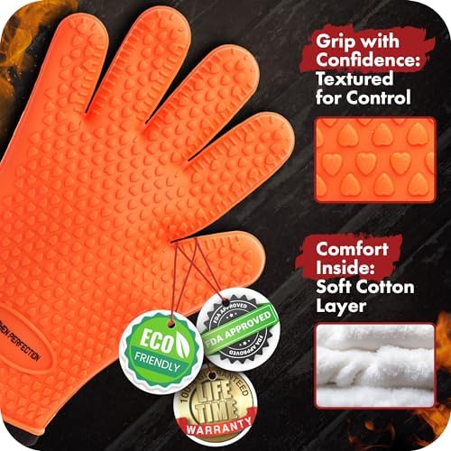 KITCHEN PERFECTION Silicone Smoker BBQ Gloves - Heat Resistant Oven Mitts