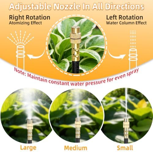 50FT Drip Irrigation System, 2026 Upgrade Garden Watering Kit with 12pcs 360° Adjustable Copper Nozzles, Automatic Atomizing Sprinkler System for Raised Beds, Lawn, Greenhouse, Outdoor Plants (50 ft)
