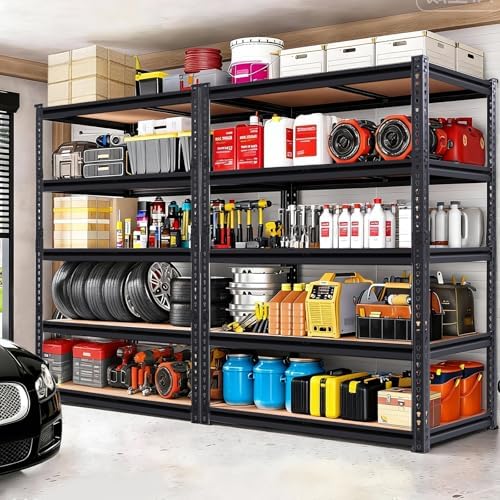 72" H Garage Storage Shelves,Storage Shelves Heavy Duty,2400LBS Heavy Duty Garage Shelving,Adjustable 5 Tier Shelving for Garage Storage,Warehouse,16"x35.5"x72"