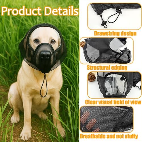 Foxtail Dog Mask with Clear Window - Vet-Recommended Safety Field Guard for Protection Against Foxtails, Insects and Rocks Breathable, Lightweight, Adjustable Drawstring Multiple(Black,L)