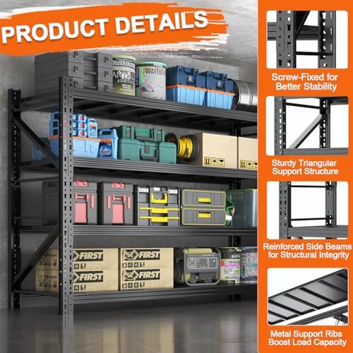57''W Heavy Duty Storage Shelves, 4000LBS Metal Garage Shelving Units, 4 Tier Adjustable Large Industrial Shelves for Warehouse Workshop Basement (57''W x 23.6''D x 73.2''H)