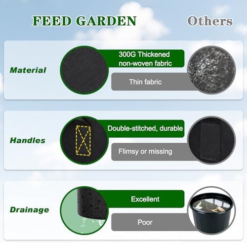 FEED GARDEN 25 Gallon Plant Grow Bags 8 Pack 300G Fabric Pots with Handles