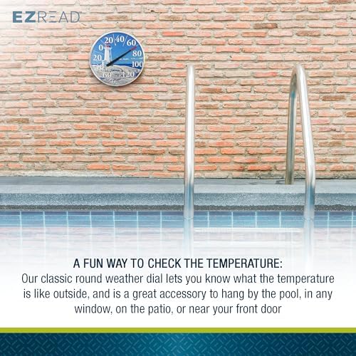 EZREAD Hanging Dial Thermometer 840-1215 Weather Thermometers for Indoor and Outdoor Use, Large 12.5 Inch Diameter, Easy to Read Numbers, Lighthouse