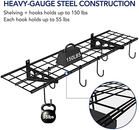 FLEXIMOUNTS 1-Pack 1x4 ft Garage Wall Shelving, Include 6 Bike Hooks, Black