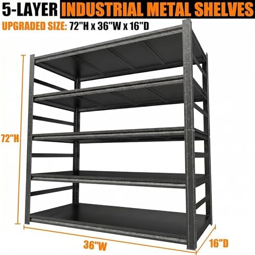 Garage Shelving, Heavy Duty Storage Shelves with Anti-Fall Rails