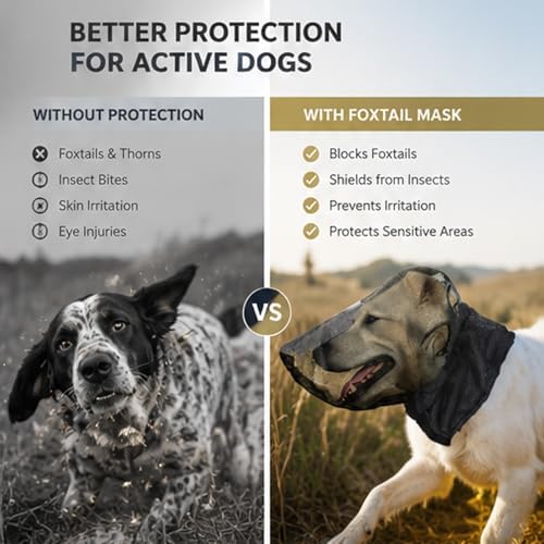 Foxtail Mask for Dogs, Field Net Guard Dog Foxtail Protection Hood for Dogs Prevent Foxtails Thorns Rocks Insects, Lightweight Adjustable Dog Face Guard for Hiking, Outdoor Adventures (XS)
