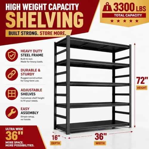 Garage Shelving,2-in-1 Adjustable Storage Shelves with Guard