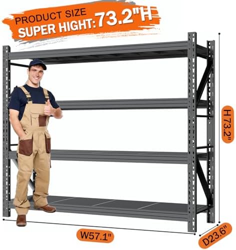 57''W Heavy Duty Storage Shelves, 4000LBS Metal Garage Shelving Units, 4 Tier Adjustable Large Industrial Shelves for Warehouse Workshop Basement (57''W x 23.6''D x 73.2''H), 10 Pack