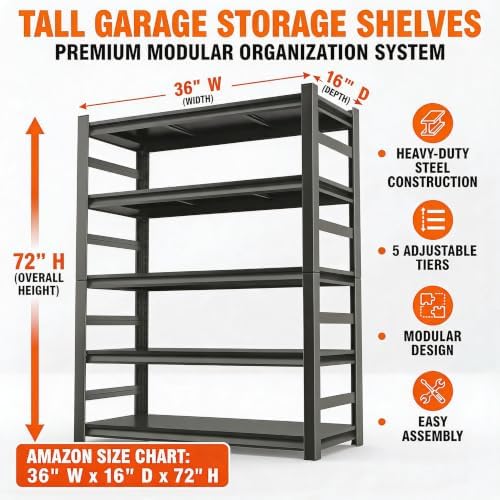 Garage Shelving, Heavy Duty Storage Shelves, Adjustable Boltless Units