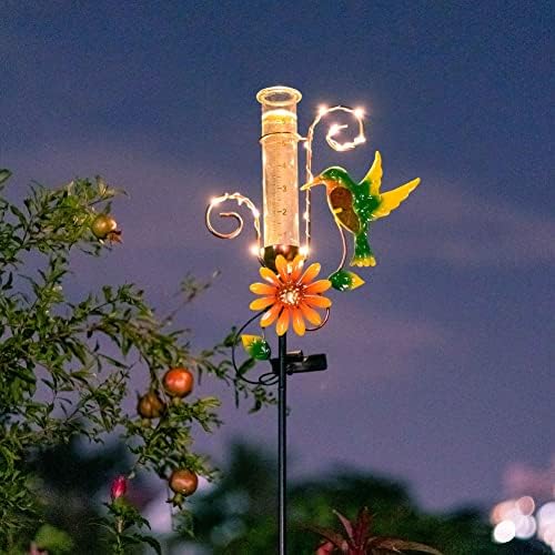 Stargarden Hummingbird Rain Gauge Outdoor,Metal Solar Rain Gauge