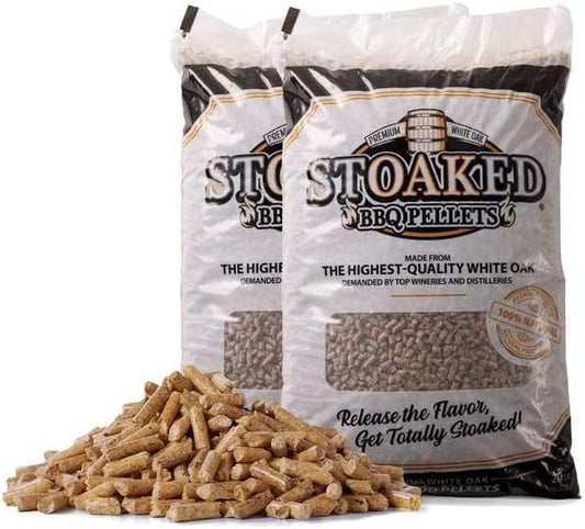 Stoaked BBQ Pellets for Smoker, 2-Pack Natural White Oak, Winter Smoker Fuel for BBQ Grill, Fireplace & Wood Stove, Traeger Grill Compatible, 40 lbs