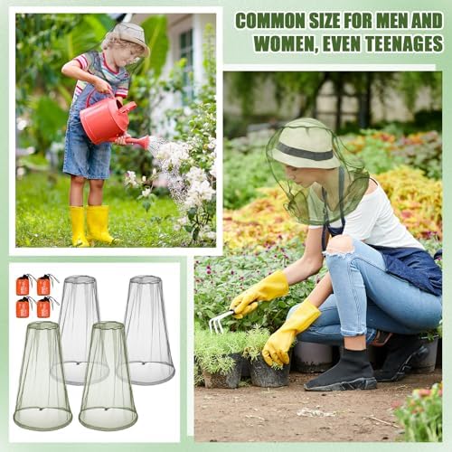 HESTYA 4 Pack Mosquito Head Net Mesh Face Cover Outdoor, Gray, Army Green