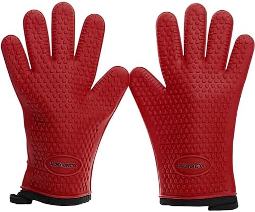 KITCHEN PERFECTION Silicone Smoker BBQ Gloves - Heat Resistant Oven Mitts
